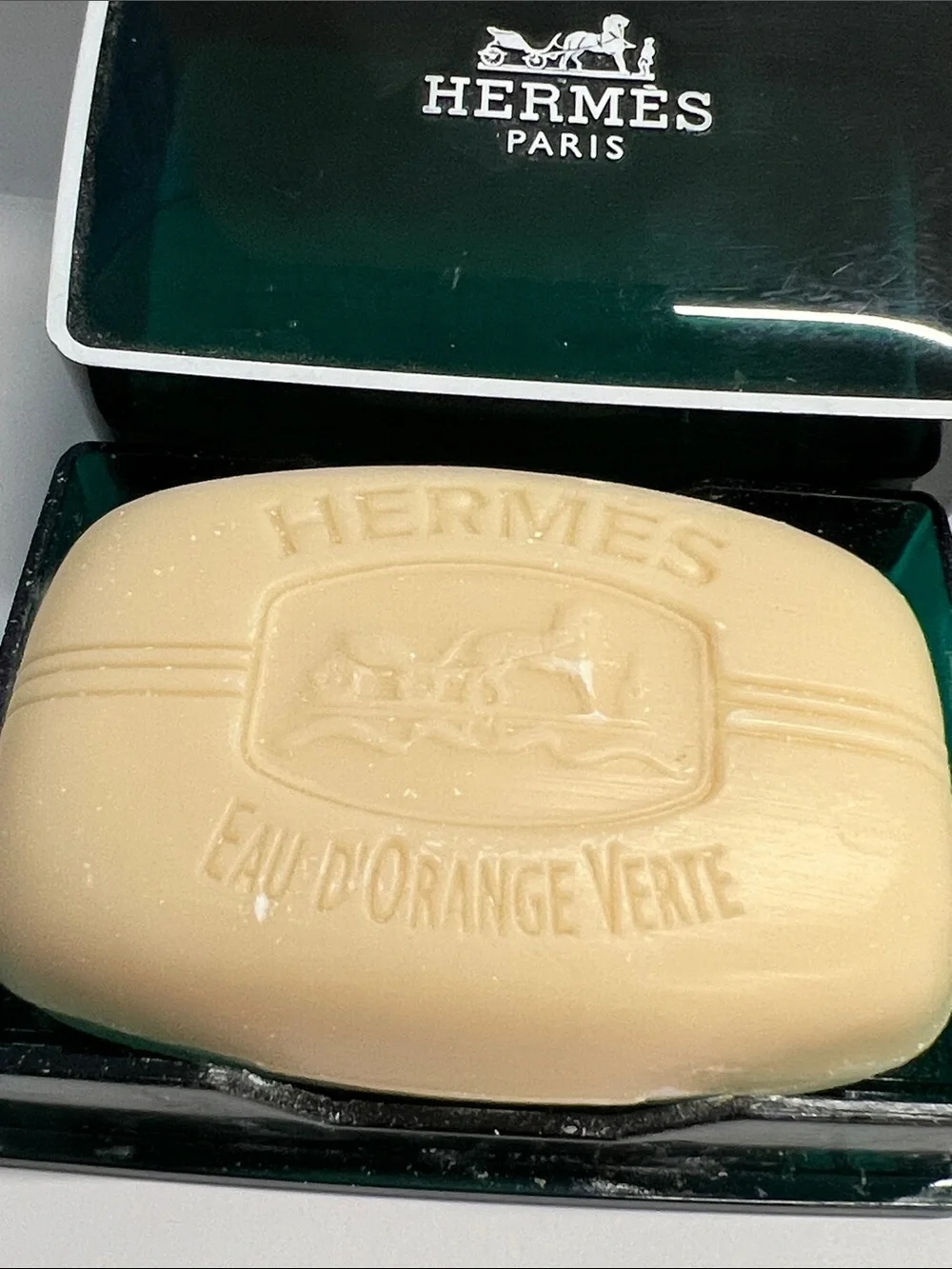 Vintage HERMES Eau d’Orange Verte Scented Soap In Lucite Box Vintage 0.8 oz